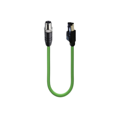 M12 D-code mannelijk naar RJ45 Fast Ethernet Cat 5e